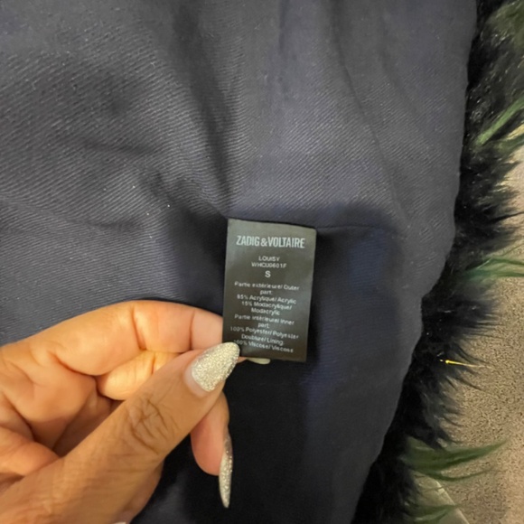 ZADIG & VOLTAIRE Louisy Harlequin Faux Fur Coat Marine Blue/Green Size S - Picture 7 of 12